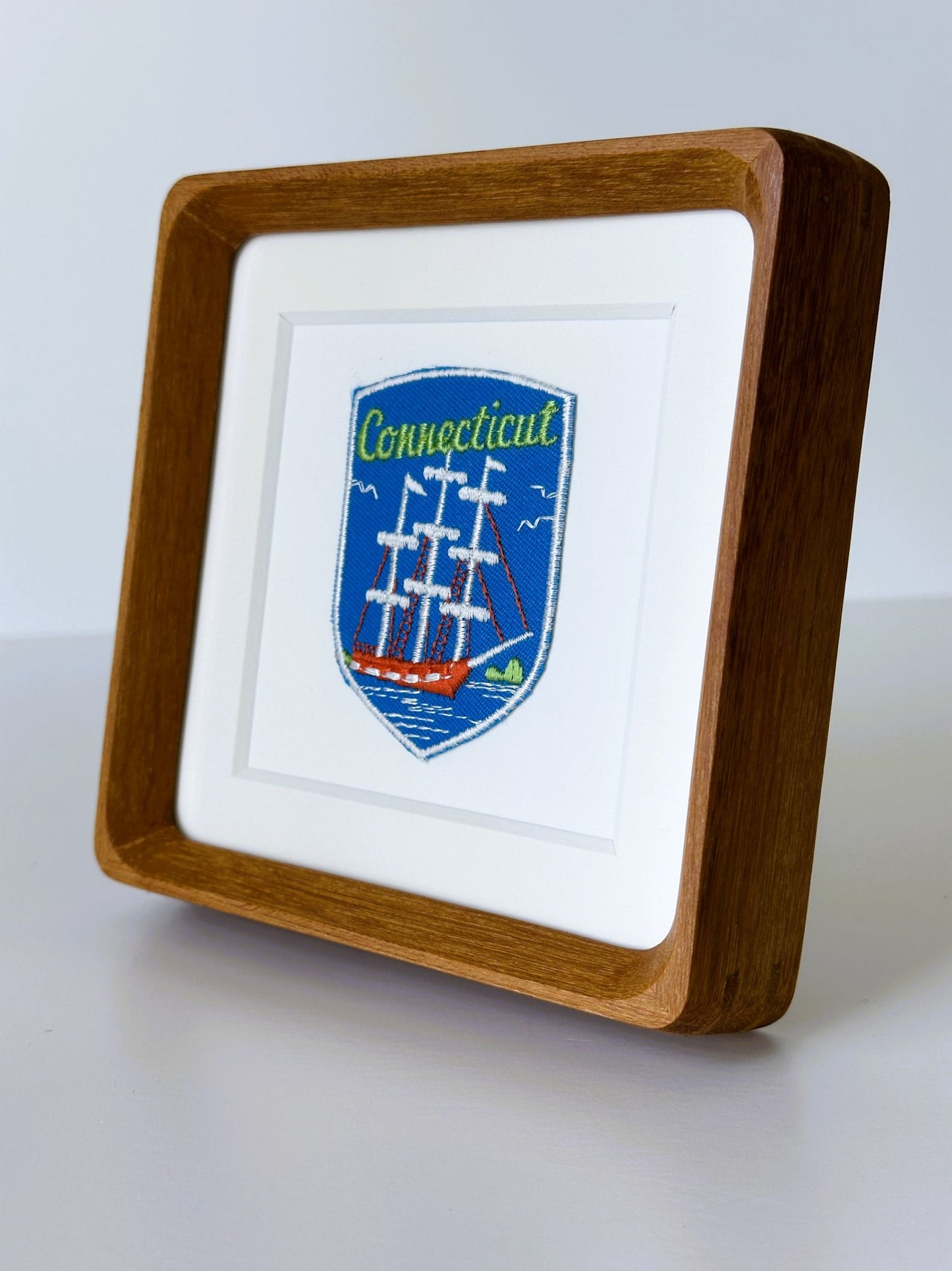 Connecticut Tall Ship Vintage Wood Framed Travel Patch