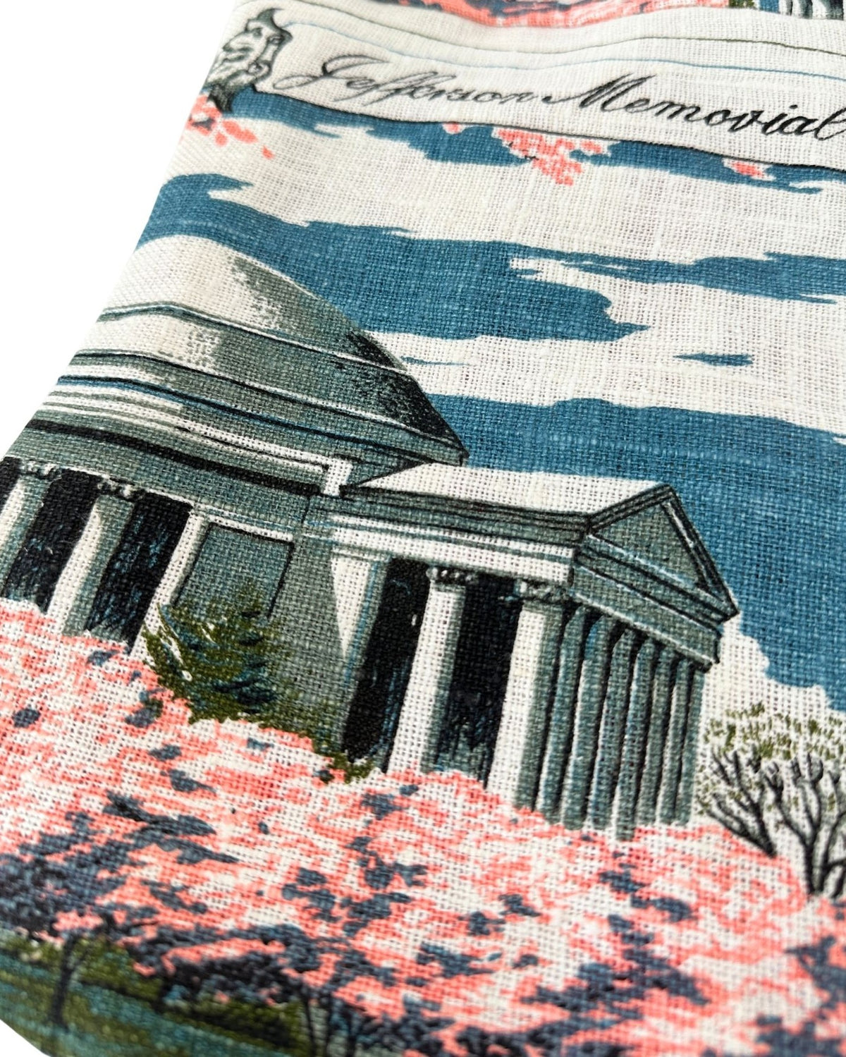 DC Washington Jefferson Memorial Cherry Blossoms Vintage Hand Printed Linen Freshly Sewn Stocking