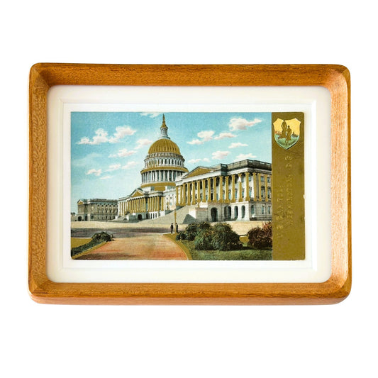 DC Washington US Capitol 1910 Circa Gold Embossed Vintage Postcard Solid Wood Framed