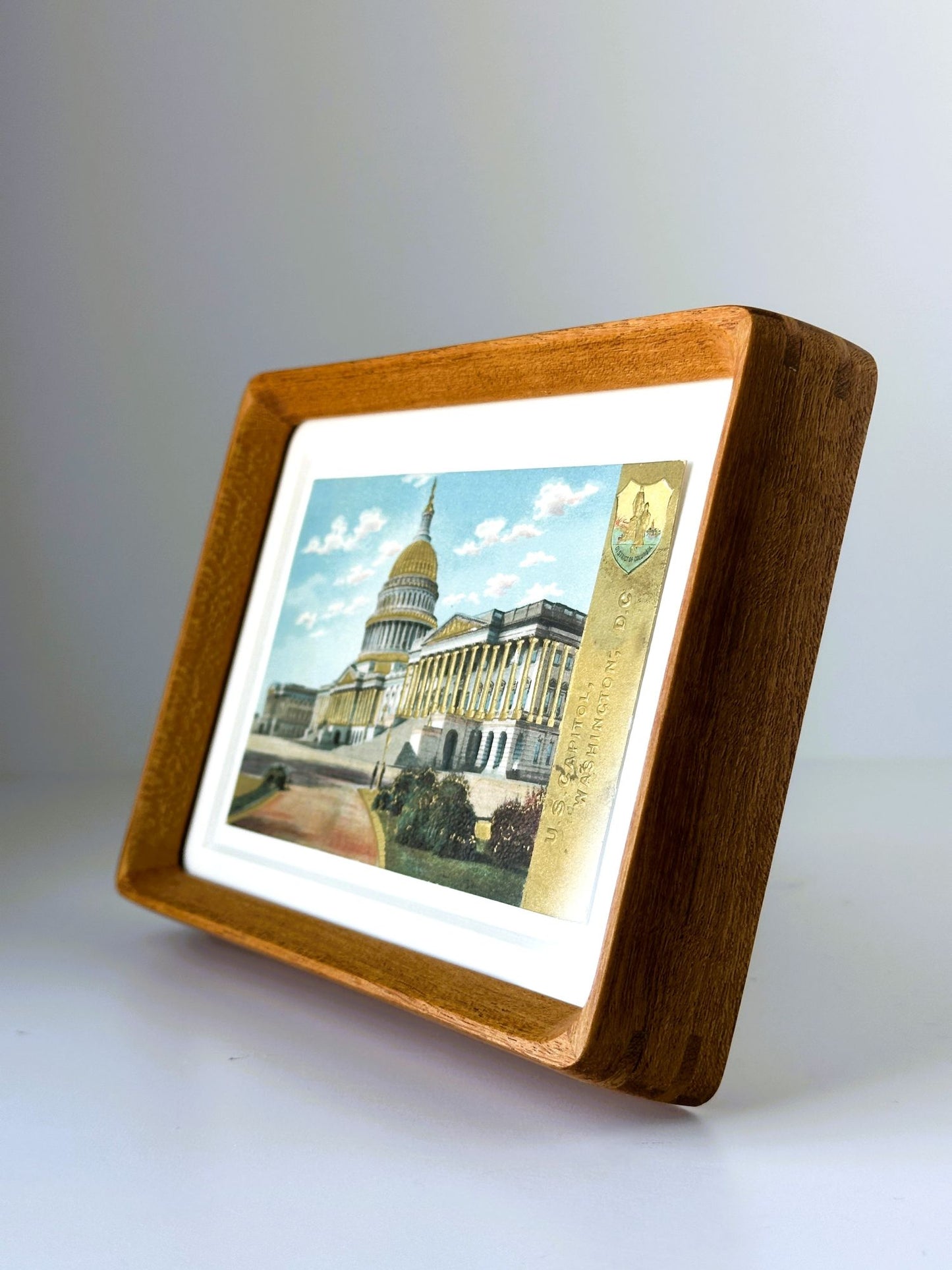 DC Washington US Capitol 1910 Circa Gold Embossed Vintage Postcard Solid Wood Framed