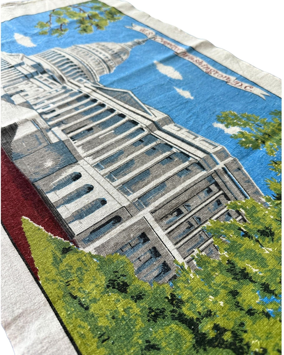 DC Washington US Capitol Vintage 1960's Hand Printed Kay Dee Linen 30x16 inches READY TO FRAME