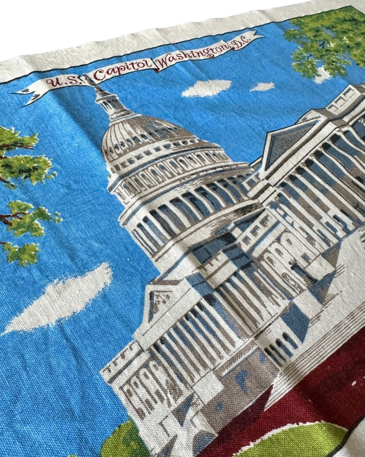DC Washington US Capitol Vintage 1960's Hand Printed Kay Dee Linen 30x16 inches READY TO FRAME