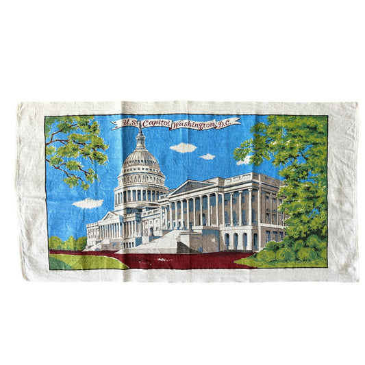 DC Washington US Capitol Vintage 1960's Hand Printed Kay Dee Linen 30x16 inches READY TO FRAME