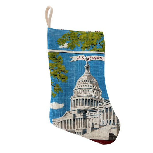 DC Washington US Capitol Vintage Hand Printed Linen on Freshly Sewn Stocking Holidays Decor