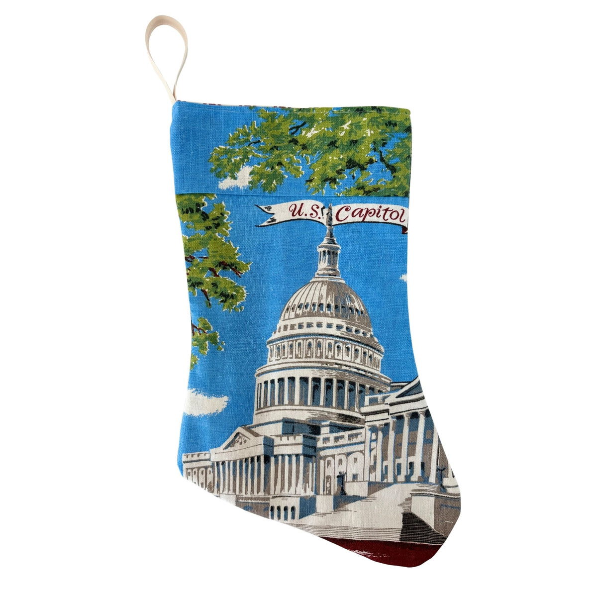 DC Washington US Capitol Vintage Hand Printed Linen on Freshly Sewn Stocking Holidays