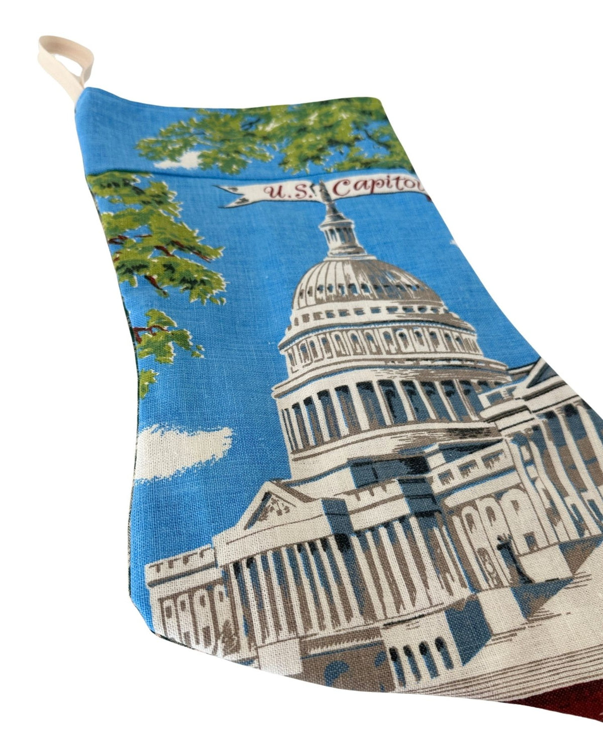 DC Washington US Capitol Vintage Hand Printed Linen on Freshly Sewn Stocking Holidays