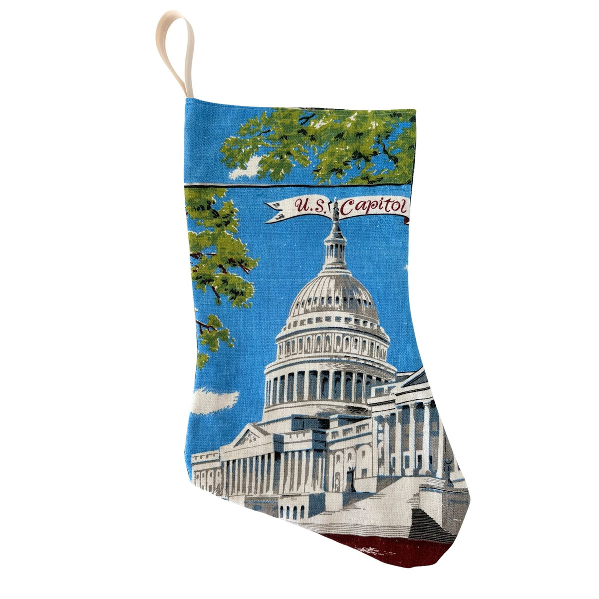 DC Washington US Capitol Vintage Hand Printed Linen on Freshly Sewn Stocking