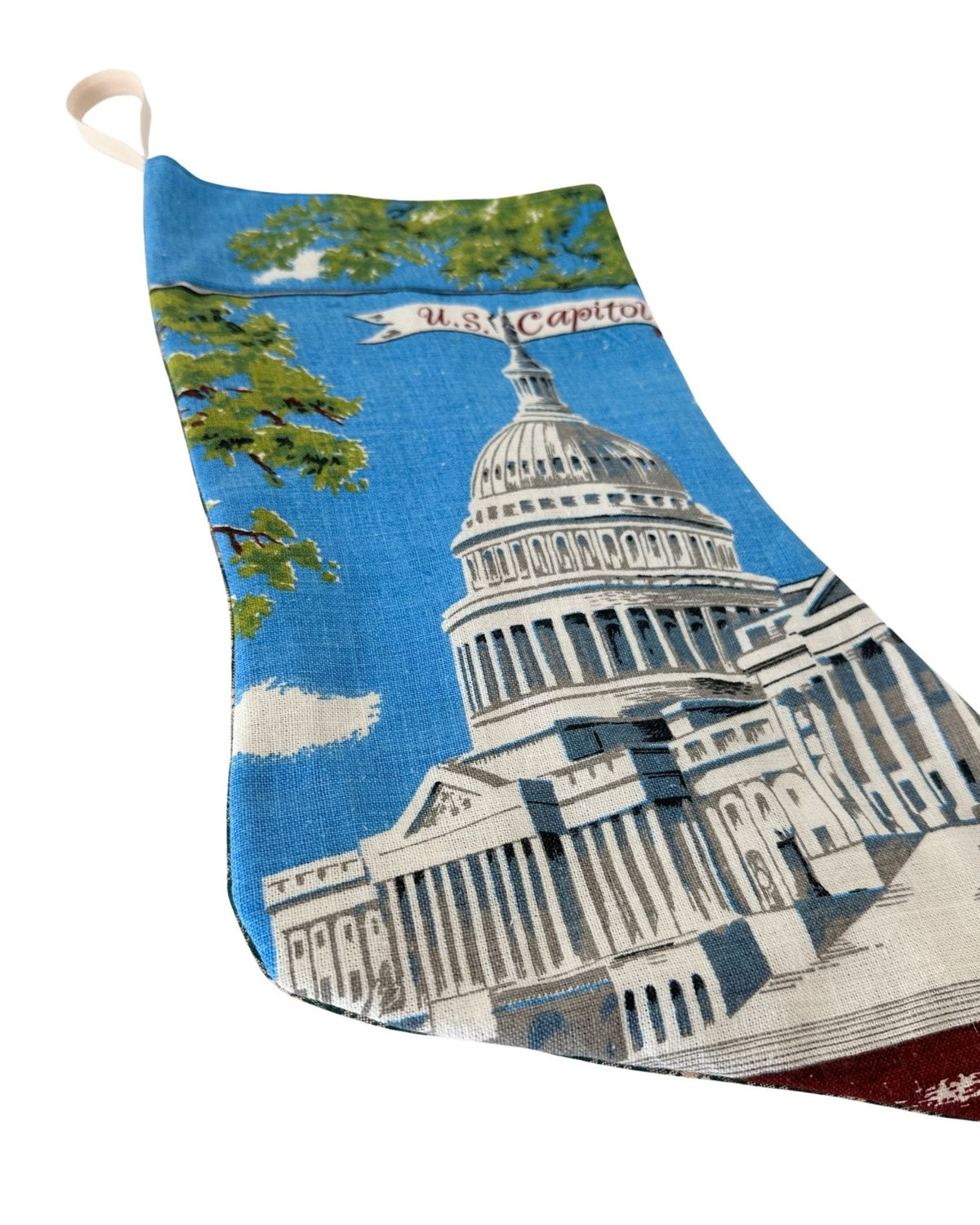 DC Washington US Capitol Vintage Hand Printed Linen on Freshly Sewn Stocking