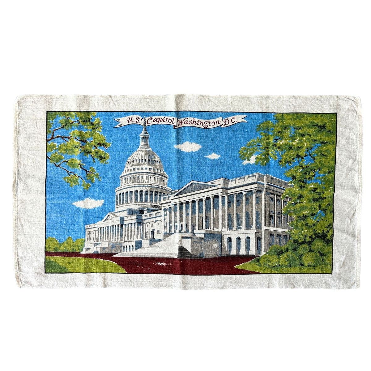 DC Washington US Capitol Vintage 1960's Hand Printed Kay Dee Linen 30x16 inches READY TO FRAME