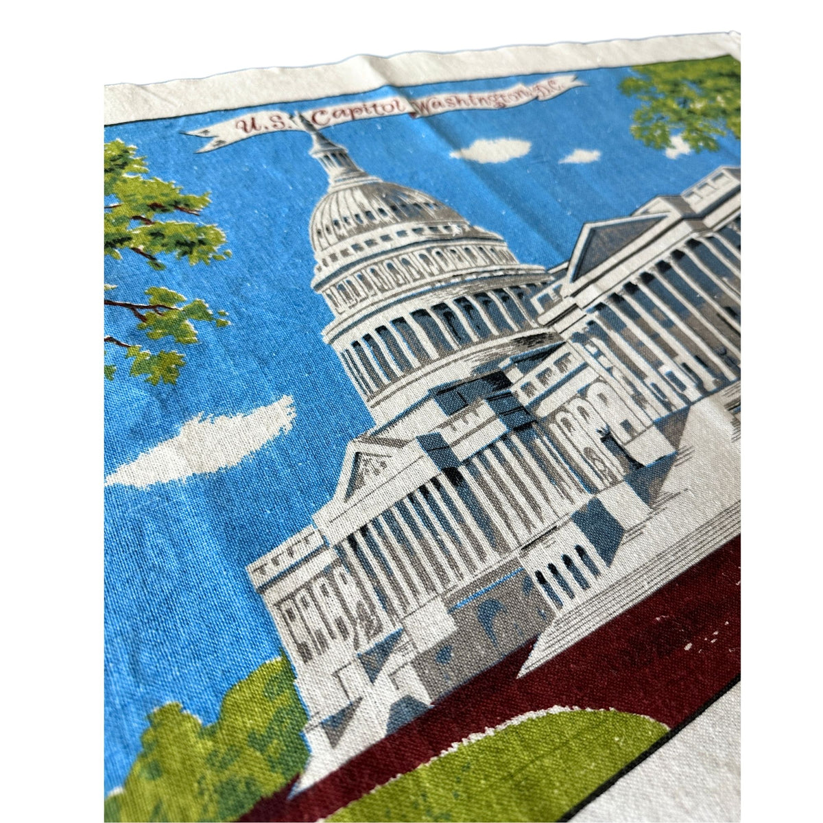 DC Washington US Capitol Vintage 1960's Hand Printed Kay Dee Linen 30x16 inches READY TO FRAME
