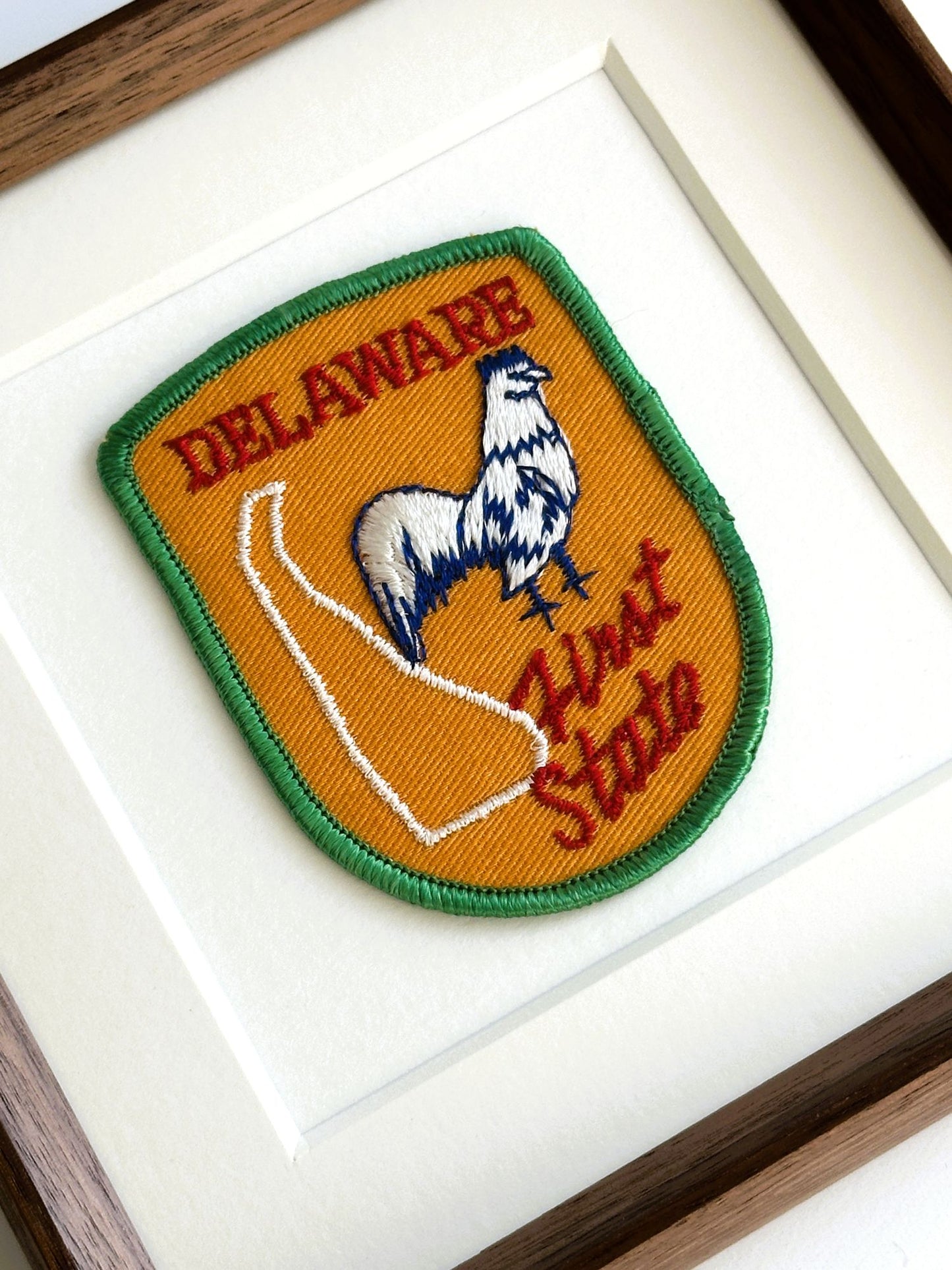 Delaware First State Rooster Vintage Framed Travel Patch
