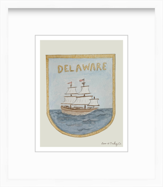 Delaware Vintage Road Trip Patch in Watercolor by Nikki Degn Giclee Art Print