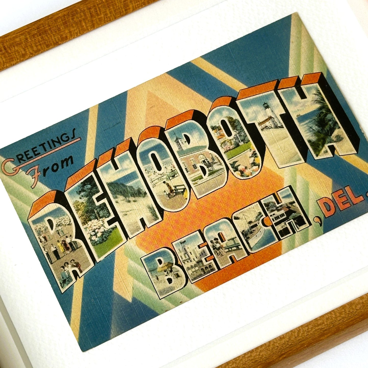 Delaware Rehoboth Beach Framed Vintage 1940's Postcard