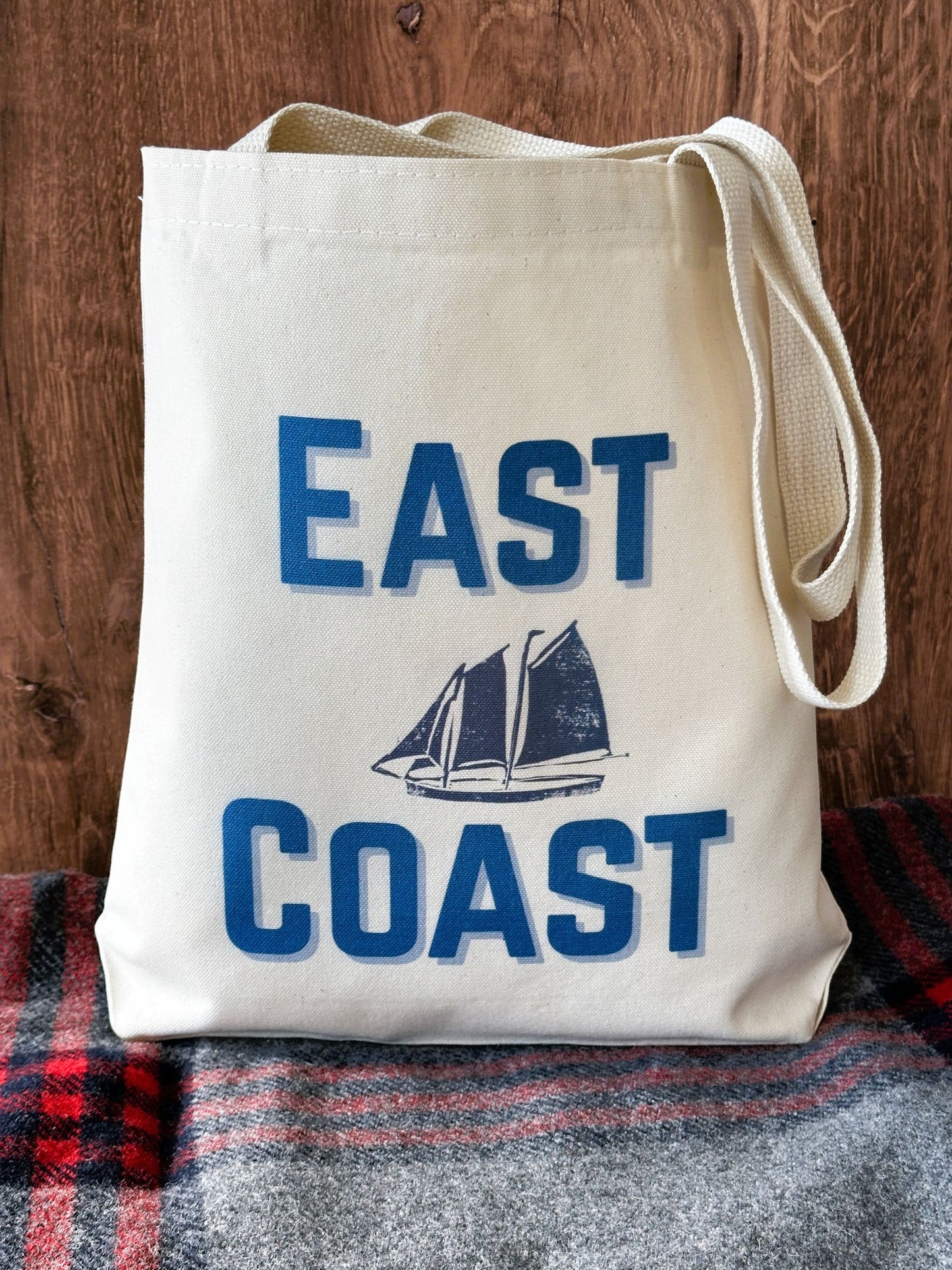 East Coast Sailboat Block Print Tote Bag