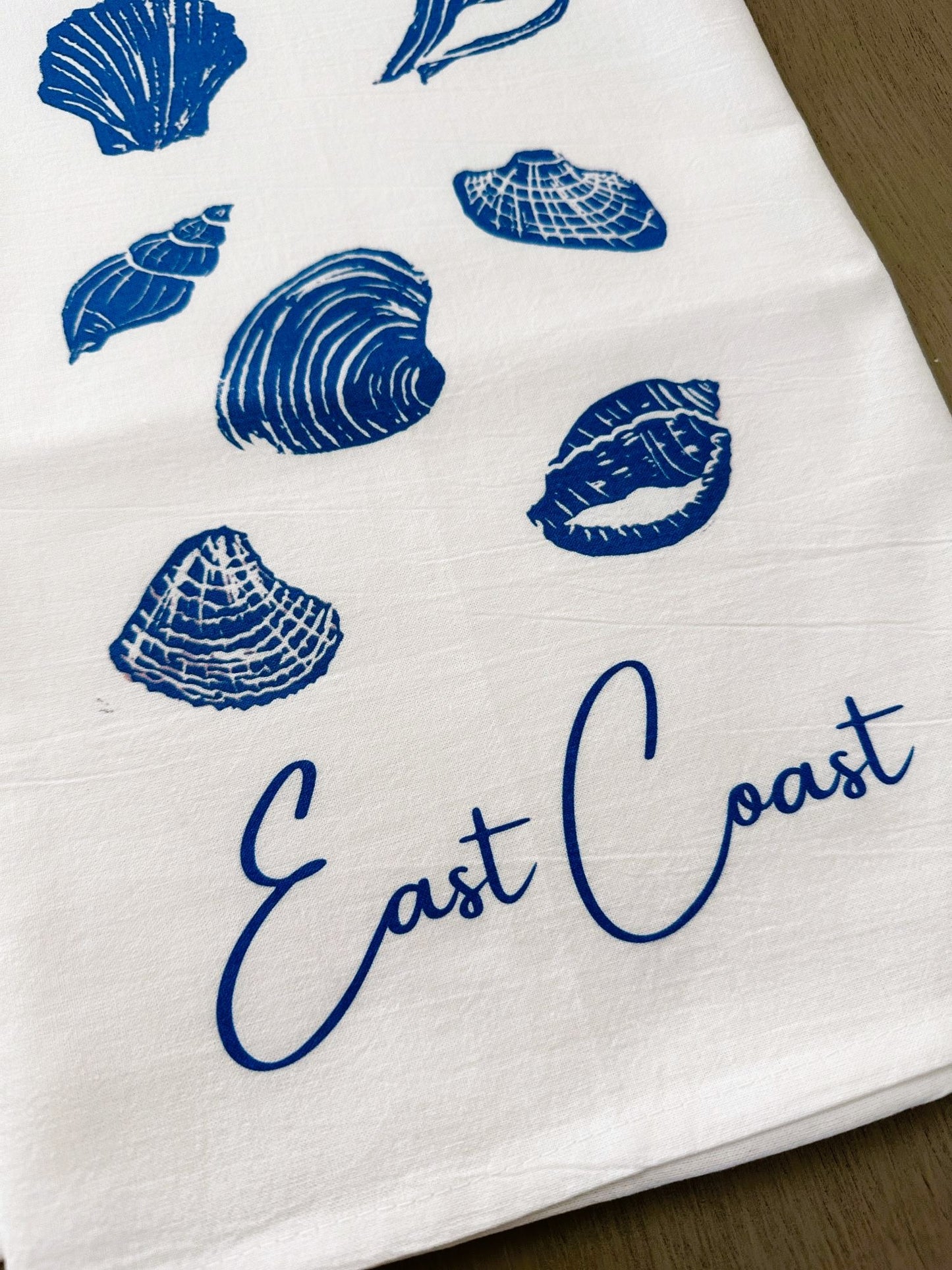 East Coast Seashells Block Print Flour Sack Dish Towel