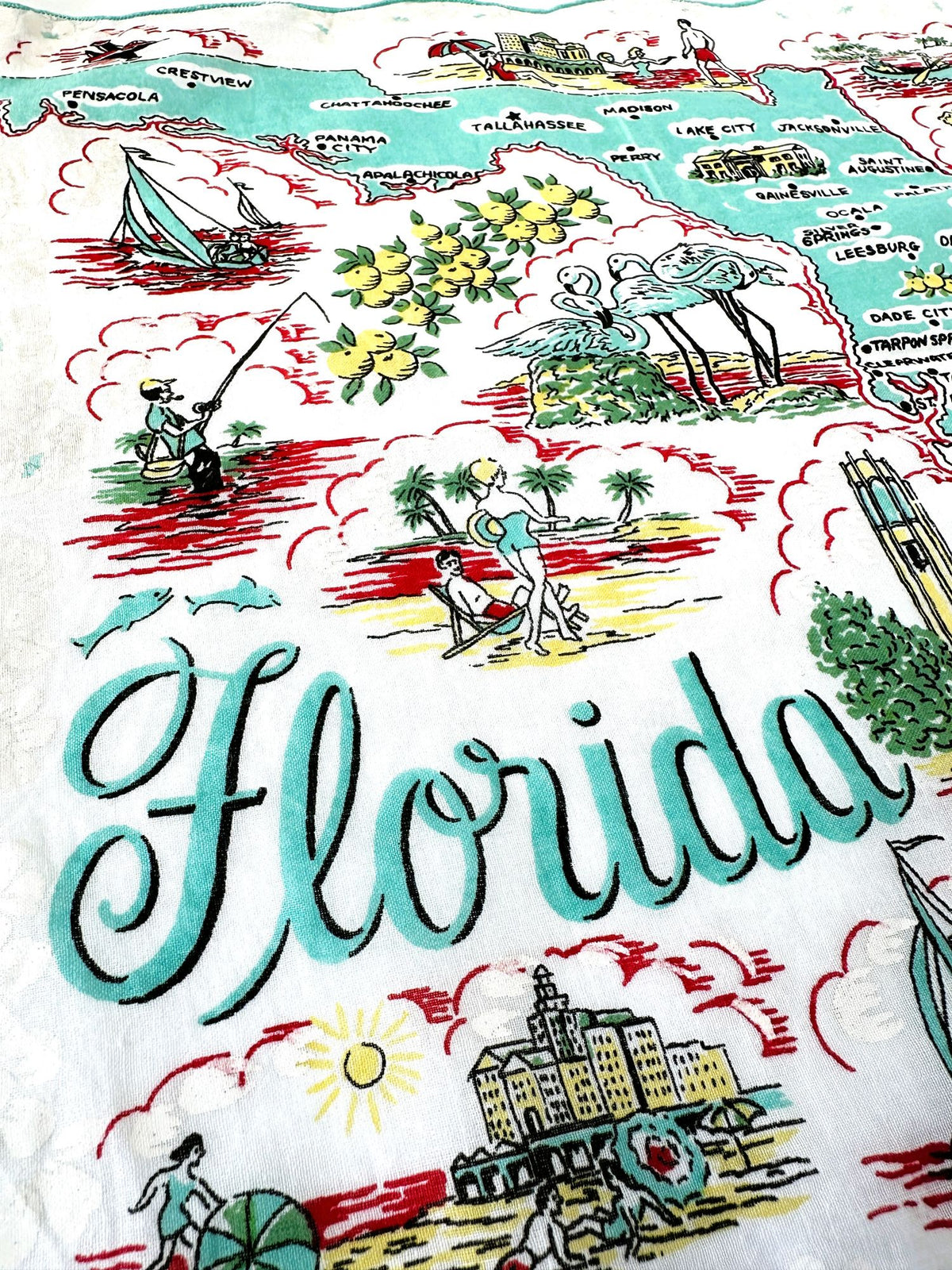 Florida Vintage 1950s Linen Hankie READY TO FRAME