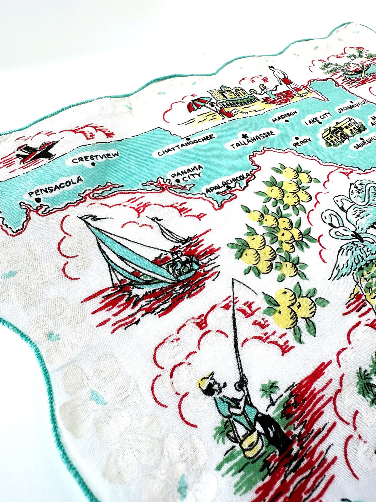 Florida Vintage 1950s Linen Hankie READY TO FRAME