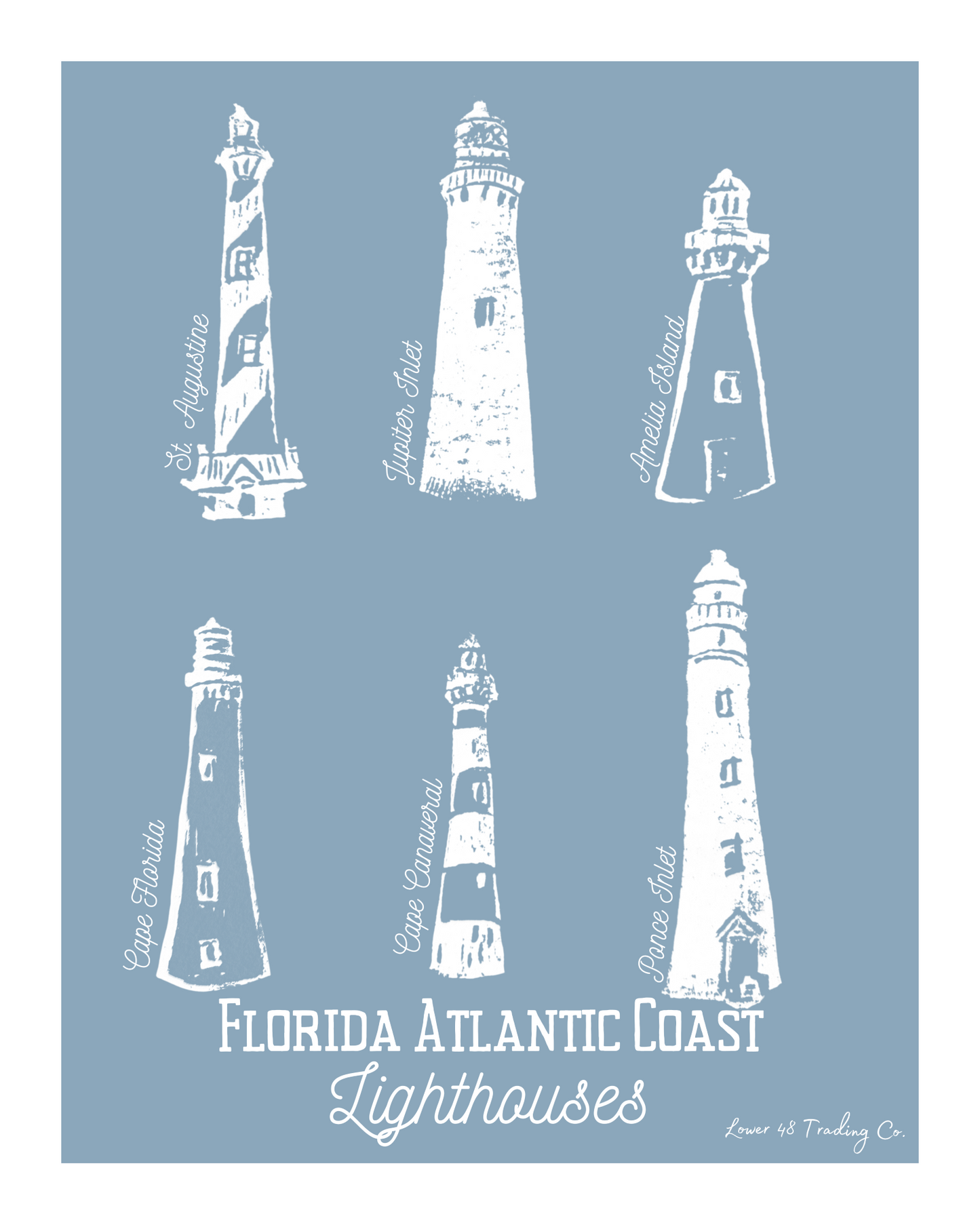 Florida Atlantic Coast Lighthouses Block Print by Nikki Degn Giclee Art Print