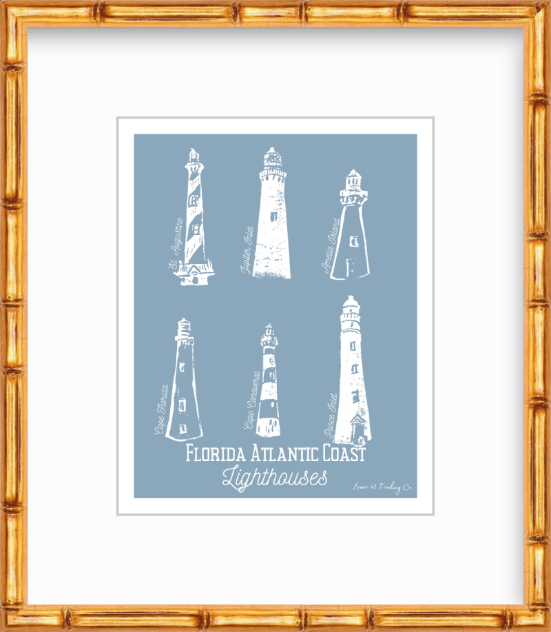 Florida Atlantic Coast Lighthouses Block Print by Nikki Degn Giclee Art Print