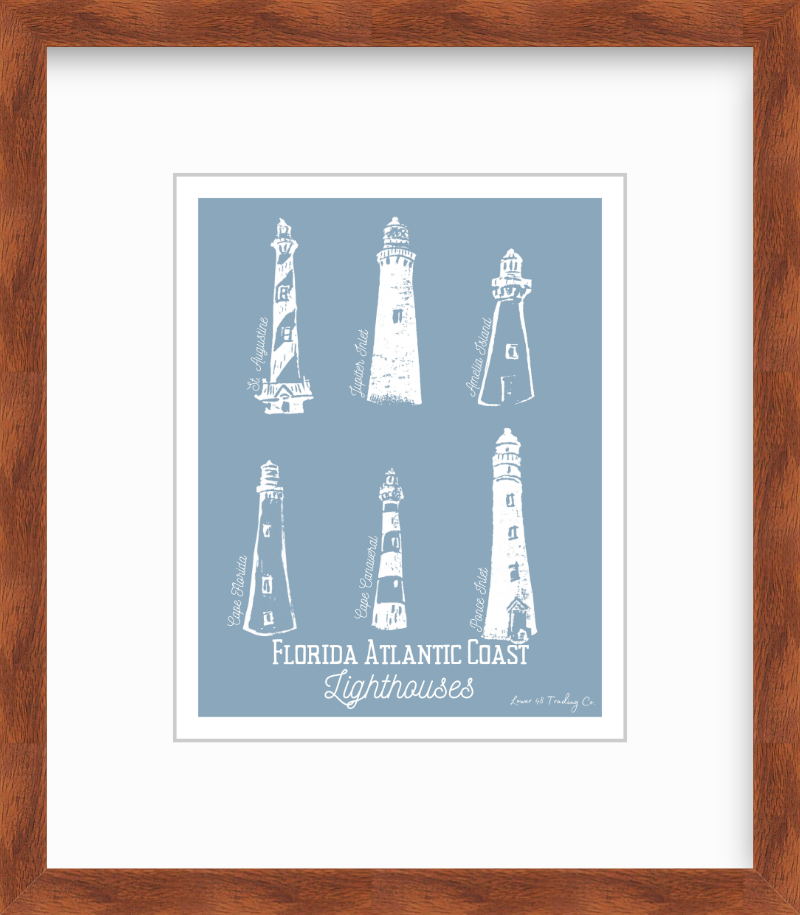 Florida Atlantic Coast Lighthouses Block Print by Nikki Degn Giclee Art Print