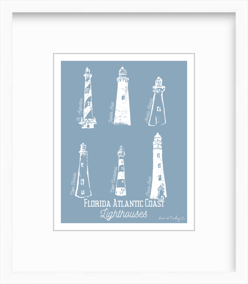 Florida Atlantic Coast Lighthouses Block Print by Nikki Degn Giclee Art Print