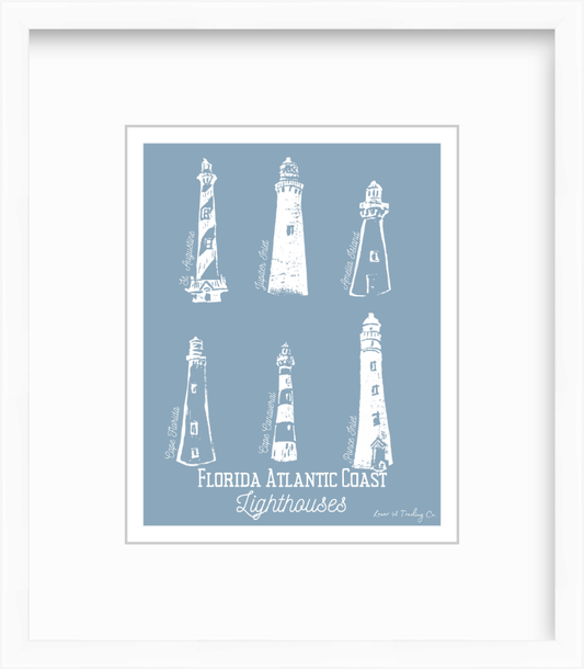 Florida Atlantic Coast Lighthouses Block Print by Nikki Degn Giclee Art Print