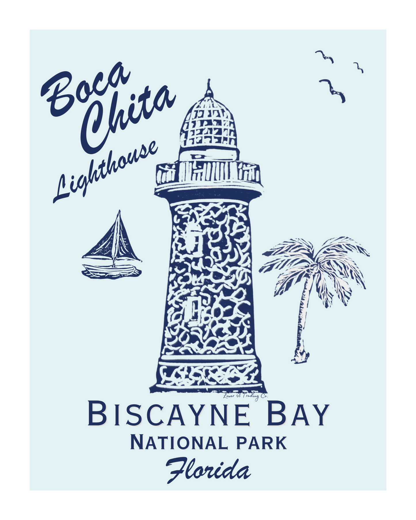 Florida Biscayne Bay National Park Boca Chita Lighthouse Block Print by Nikki Degn Giclee Art Print