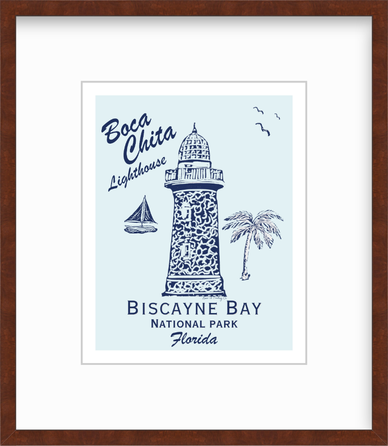 Florida Biscayne Bay National Park Boca Chita Lighthouse Block Print by Nikki Degn Giclee Art Print