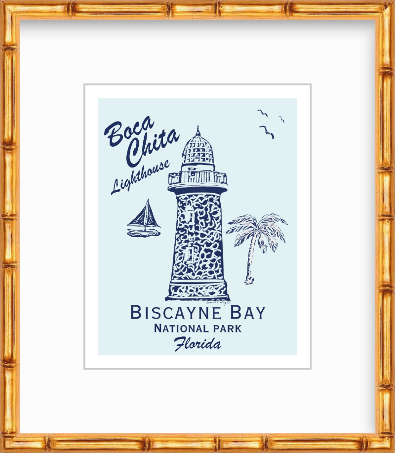 Florida Biscayne Bay National Park Boca Chita Lighthouse Block Print by Nikki Degn Giclee Art Print