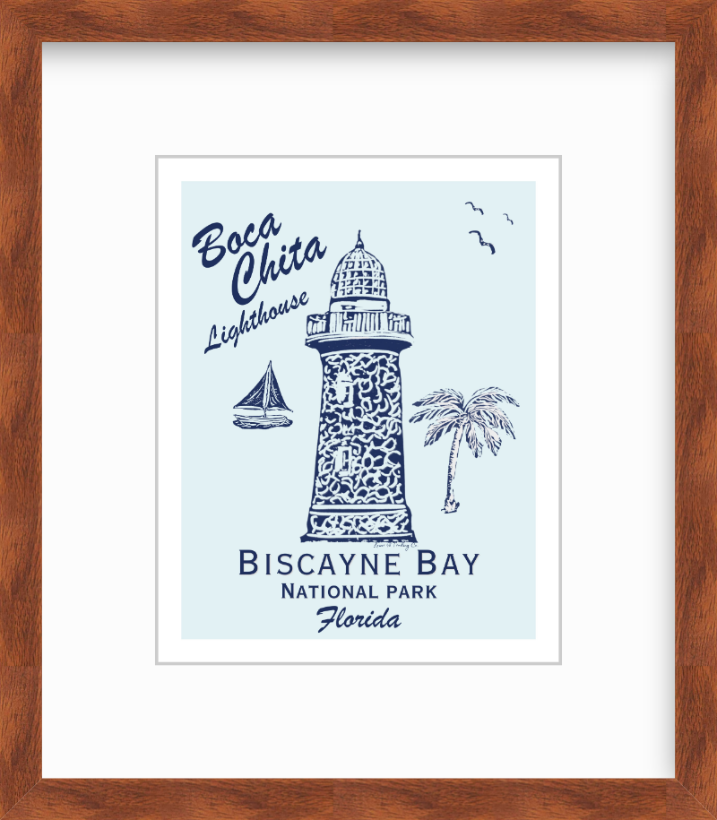 Florida Biscayne Bay National Park Boca Chita Lighthouse Block Print by Nikki Degn Giclee Art Print