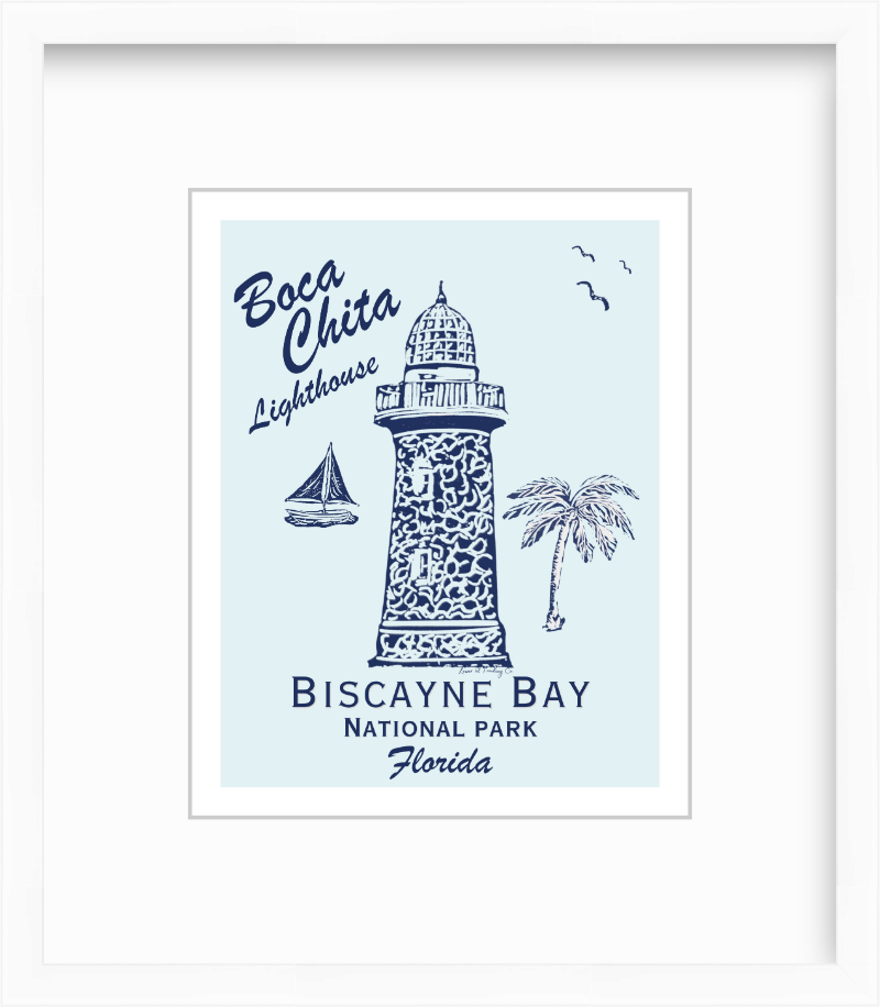 Florida Biscayne Bay National Park Boca Chita Lighthouse Block Print by Nikki Degn Giclee Art Print