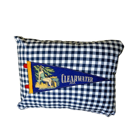 Florida Clearwater Vintage Blue Pennant on New Woven Plaid Throw Pillow