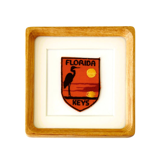 Florida Keys Sunset Shorebird Vintage Patch Wood Framed