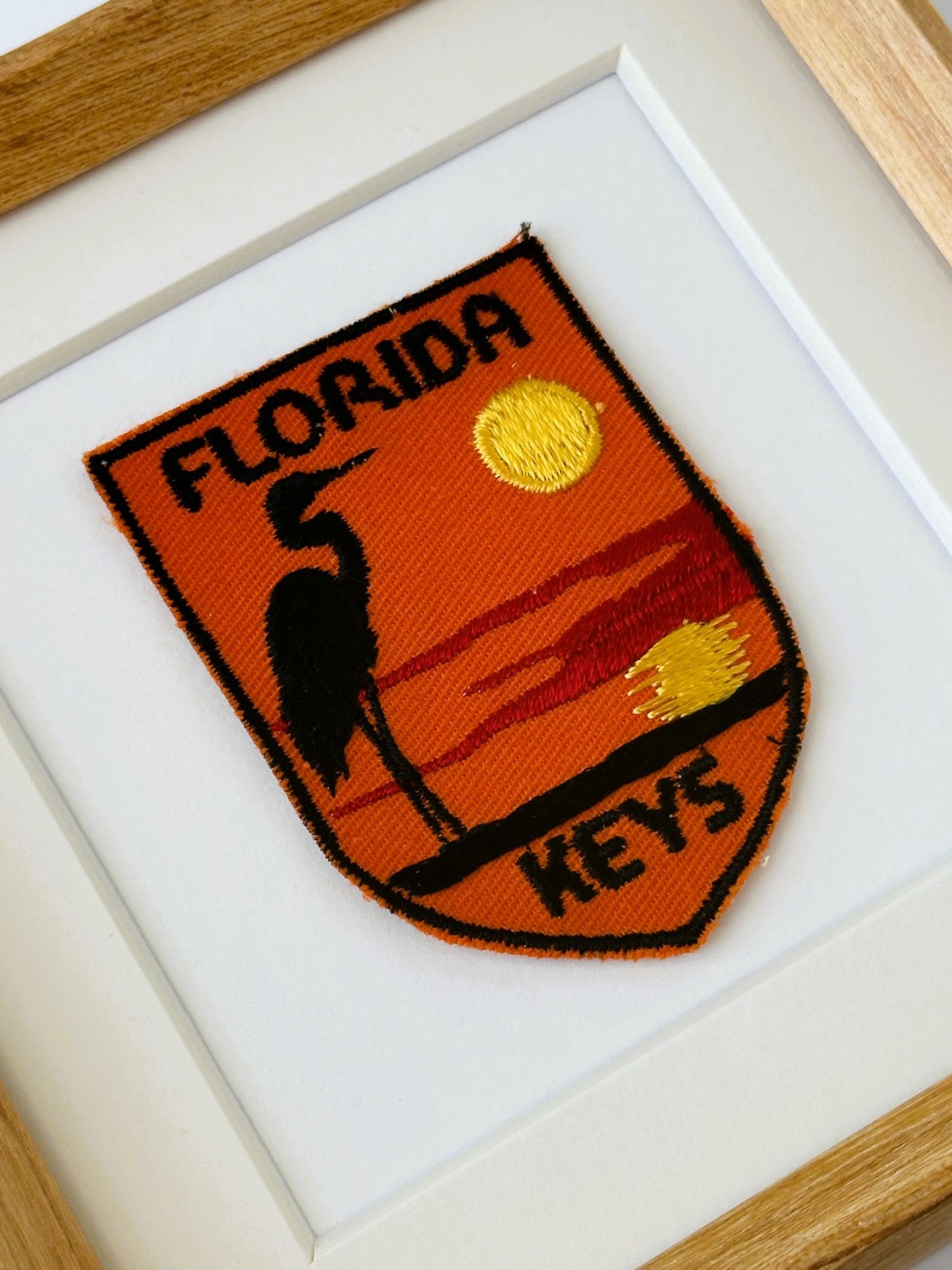 Florida Keys Sunset Shorebird Vintage Patch Wood Framed