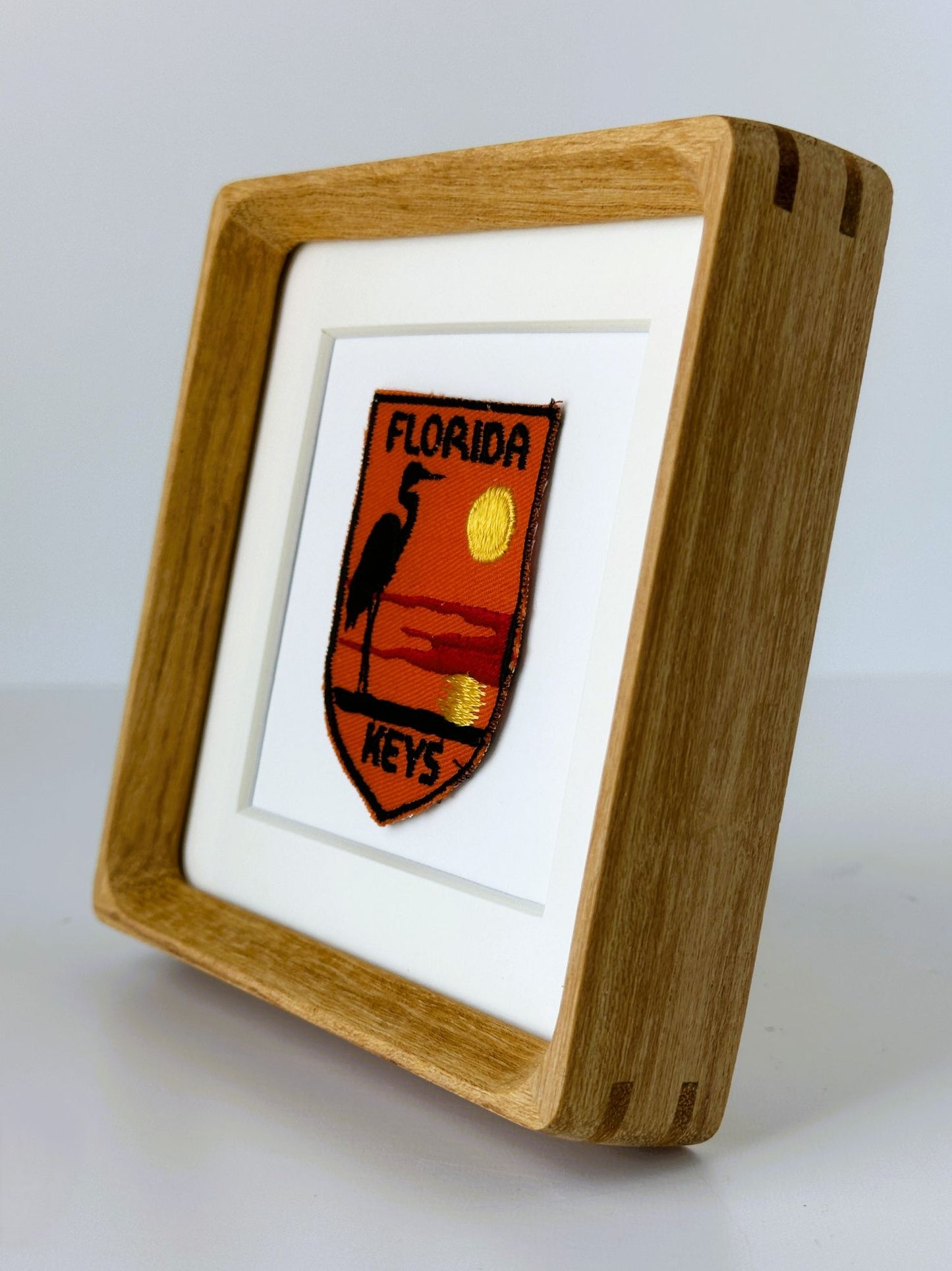 Florida Keys Sunset Shorebird Vintage Patch Wood Framed