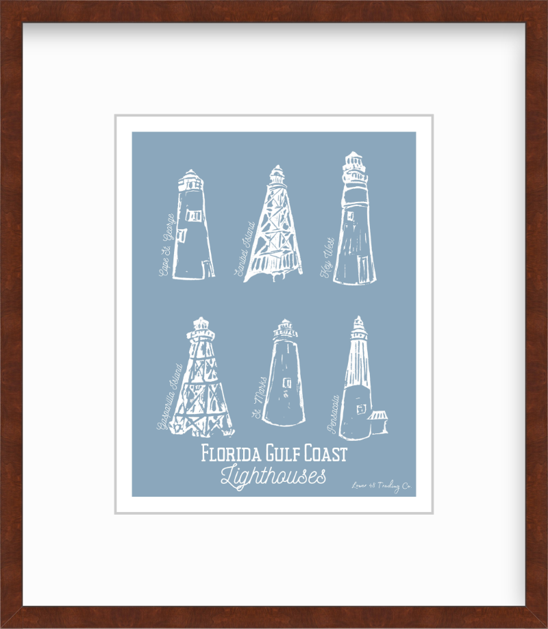 Florida Gulf Coast Lighthouses Block Print by Nikki Degn Giclee Art Print
