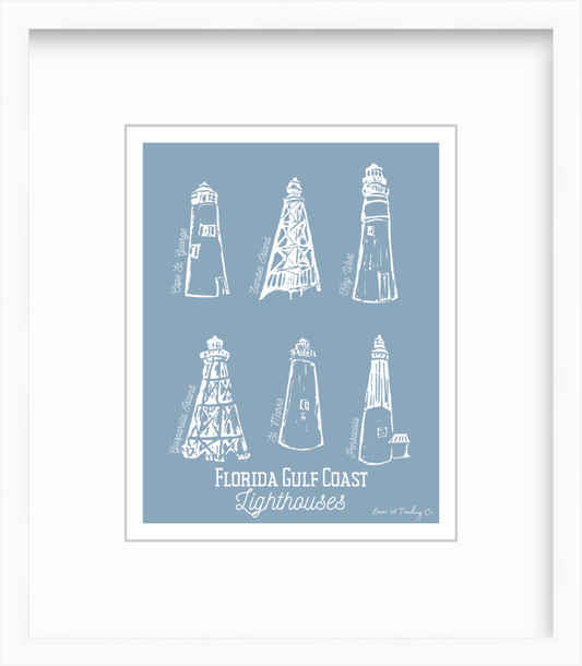 Florida Gulf Coast Lighthouses Block Print by Nikki Degn Giclee Art Print