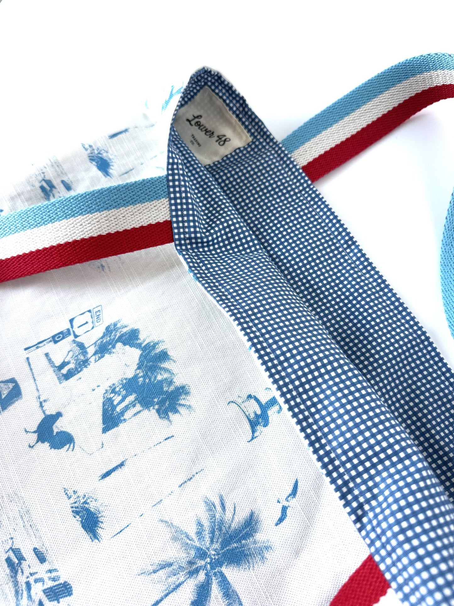 Florida Key West Design Linen Tote Bag with Americana Striped Straps