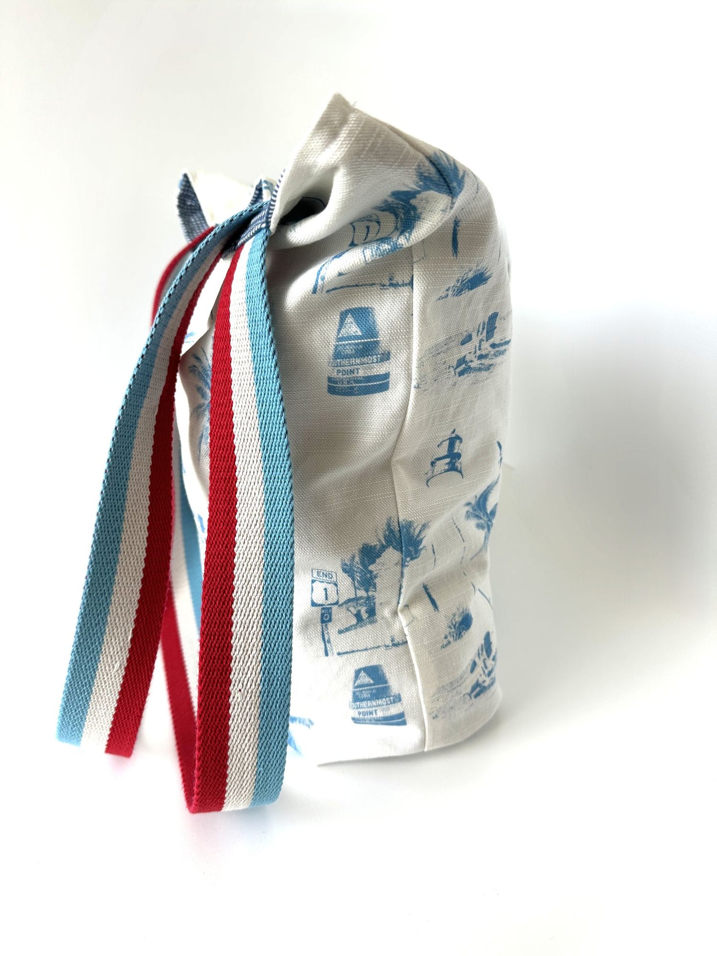 Florida Key West Design Linen Tote Bag with Americana Striped Straps
