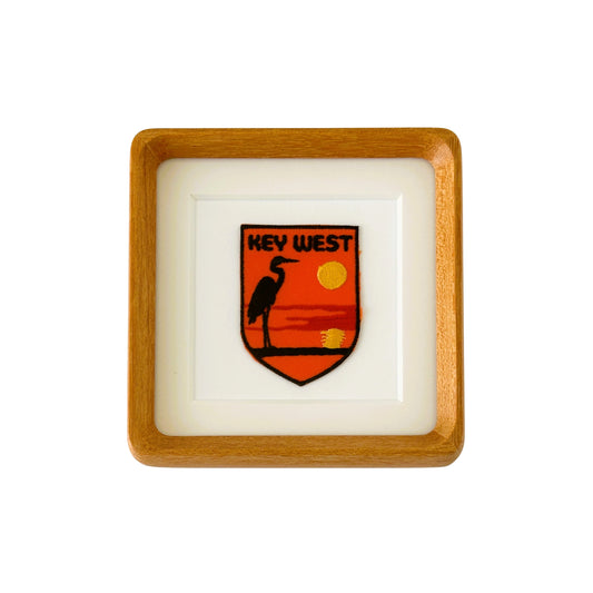 Florida Key West Sunset Shorebird Vintage Patch Wood Framed