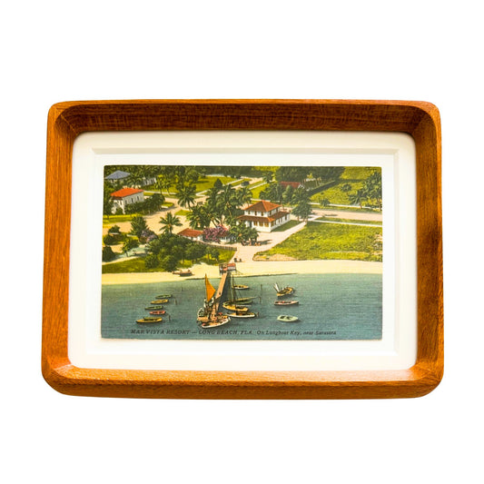 Florida Longboat Key Mar Vista Resort 1950's Framed Vintage Linen  Postcard