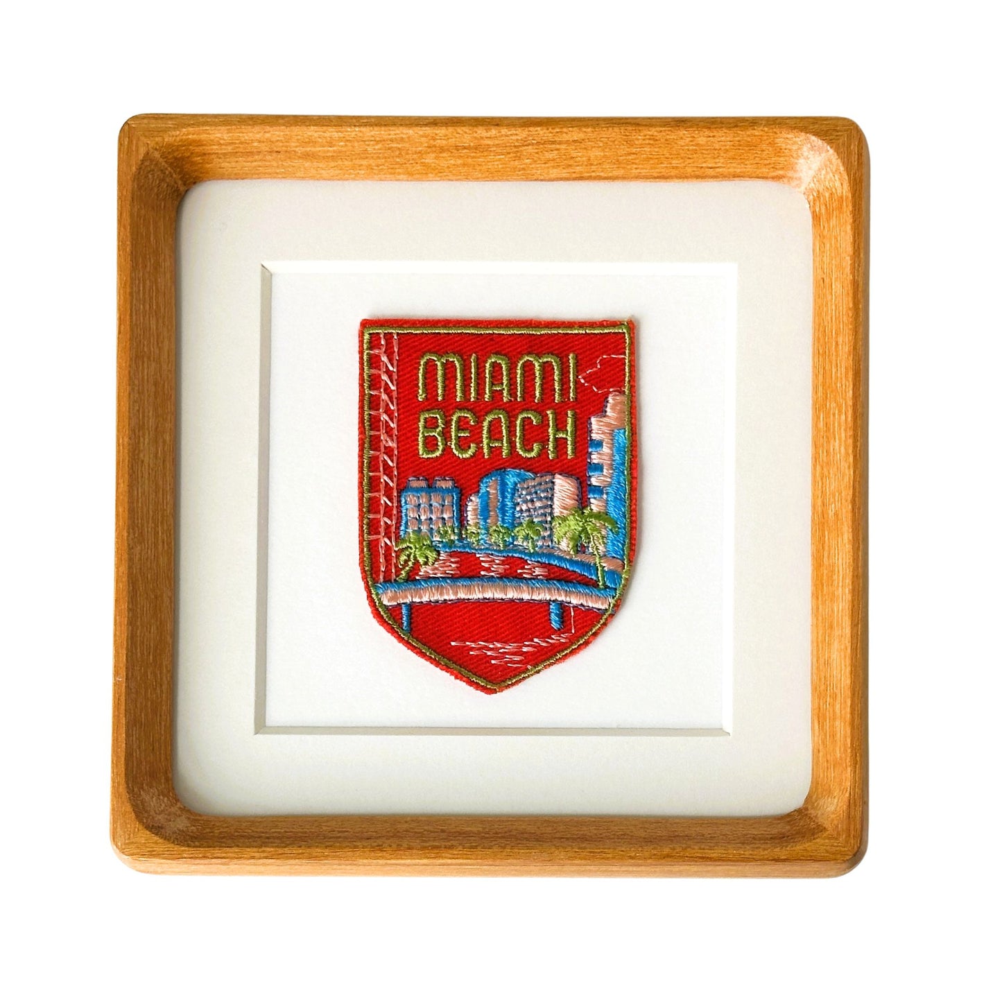 Florida Miami Beach Vintage Travel Patch Wood Framed