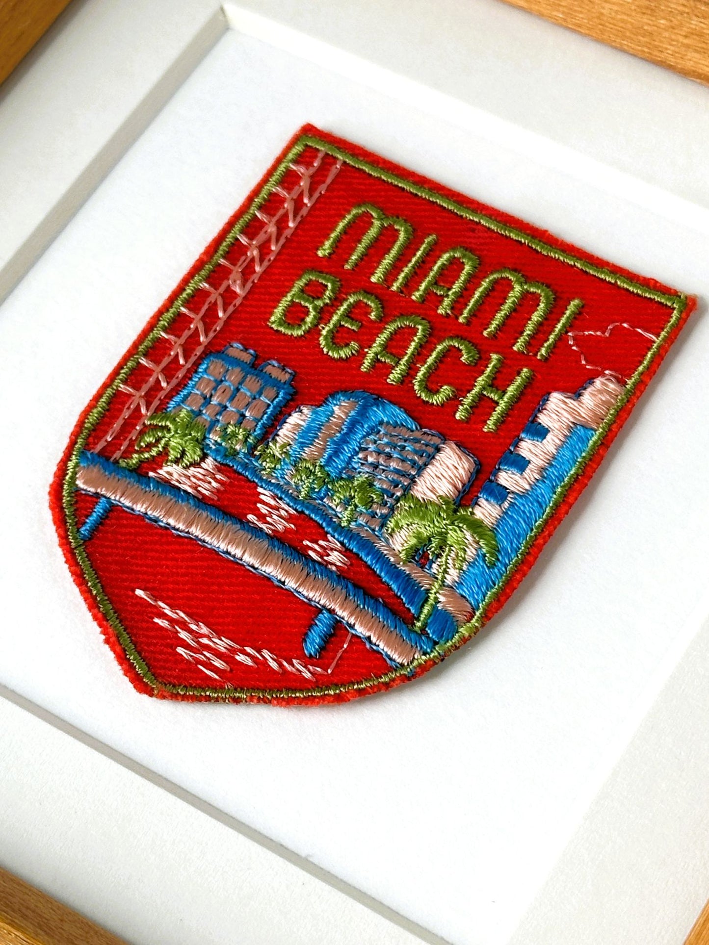 Florida Miami Beach Vintage Travel Patch Wood Framed