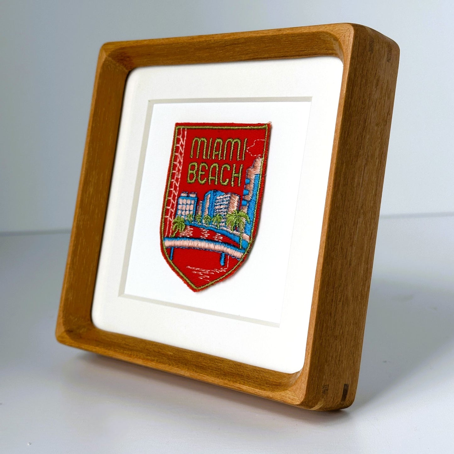 Florida Miami Beach Vintage Travel Patch Wood Framed