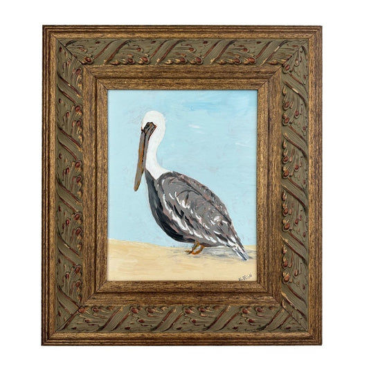 Florida Pelican Original Painting on Panel by Nikki Degn, Vintage Framed