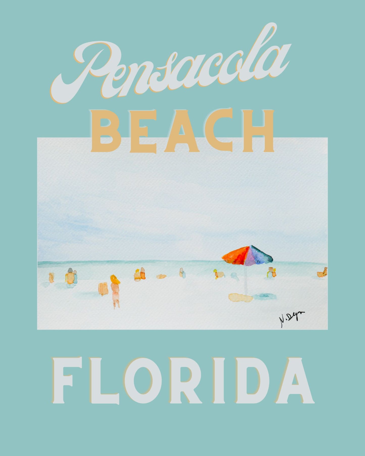 Florida Pensacola Beach Watercolor Giclee Art Print Poster Style