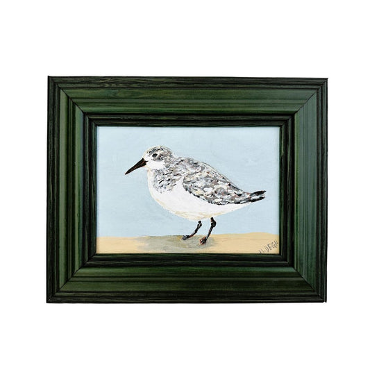Florida Sanderling Shorebird Original Painting on Canvas by Nikki Degn, Vintage Framed