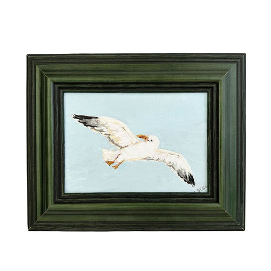 Florida Seagull Flying Original Painting on Canvas by Nikki Degn, Vintage Framed