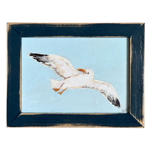 Florida Seagull Flying Original Painting on Canvas by Nikki Degn Wood Framed
