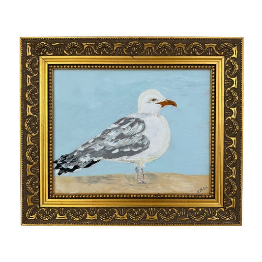 Florida Seagull Original Painting on Panel by Nikki Degn, Vintage Framed